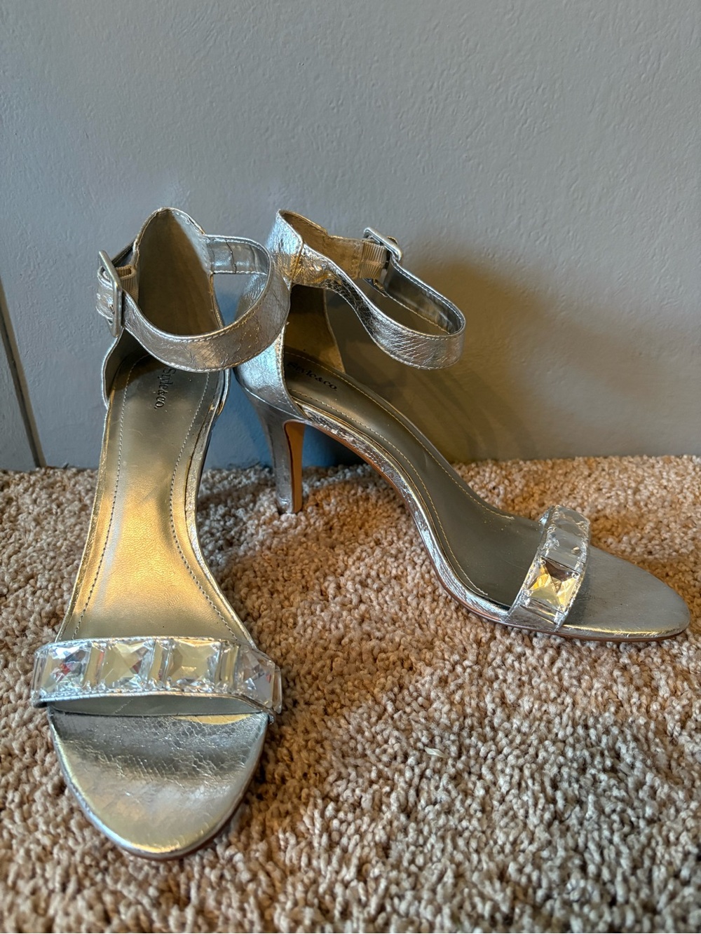 Style & Co. Silver Gem-Embellished Ankle-Strap Heels